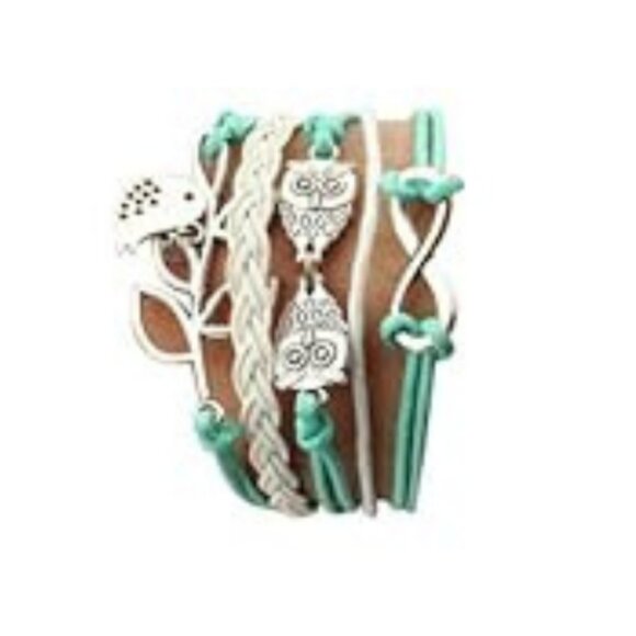 Handmade Braided Multi Layers Vintage Woven Rope Woven Leather Alloy Owl Bangle - Picture 1 of 1